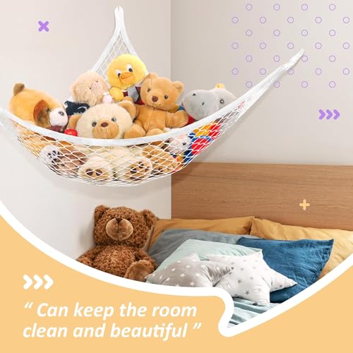 Lazebox Stuffed Animal Net Hammock for Plushie Toys, Stuffed Animal Hammock Corner for Kids' Room Decor, Ideas for Organizing Stuffy Collection, White, XL (82.6" x 43" x 43")-Pack of 2 - color: 2 Packs - White, size: XL (82.6" x 43" x 43")-Pack of 2