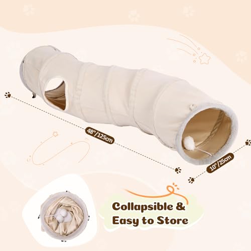 Ownpets S-Shape Cat Tunnel Toy 48"L x 10"D, for Cats, Puppies & Small Pets | Collapsible for storage, tear-resistant oxford fabric, connects to other tunnel, with peek hole, feather wand, indoor/outdoor - size: 10 Inches in Diameter
