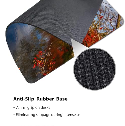 Autumn Red Maple Reflecting Pond Mouse Pad, Temple Garden Zen Desk Mat | 9.5"x 7.9", Japanese Kyoto Fall Foliage Scenery Blue Sky Nature Landscape, Cute Smooth & Anti-Slip Mousepad - color: Colorful Design Wknoon-Art 23