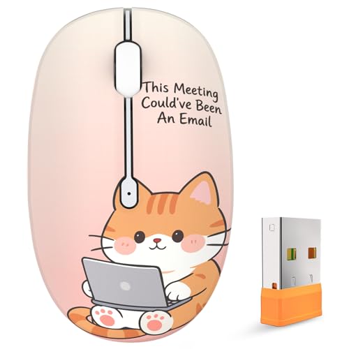 FMOUSE Cute Cartoon Silent Wireless Mouse, Dual Mode Bluetooth & USB 2.4G | Workaholic Cat Pattern, Ideal for Working Women & Office Use | AA Battery Powered | Compatible with Laptop Mac iPad Tablet PC - color: Workaholic Cat