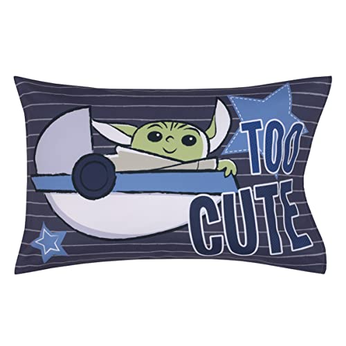 NoJo Star Wars The Child Cutest in The Galaxy Blue, Green, and Gray Grogu and Hover Pod 2 Piece Toddler Sheet Set - Fitted Bottom Sheet and Reversible Pillowcase - color: Star Wars the Child