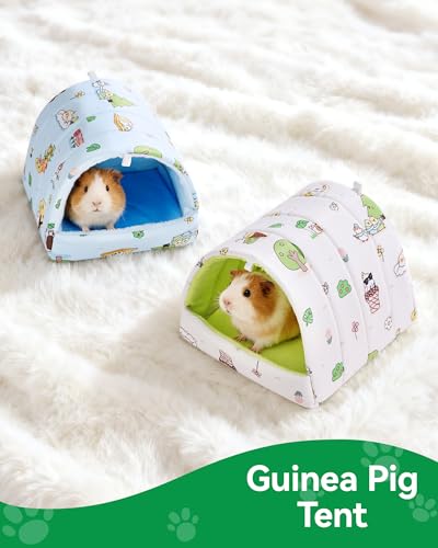 2 PCS Hamster Hideout,Washable Hamster Bed Hamster Bed Hut Hamster House, Small Animal Cage Accessories for Mouse Hedgehogs Ferrets Bearded Dragons and Rats - color: Beige+Blue, size: 6*6in