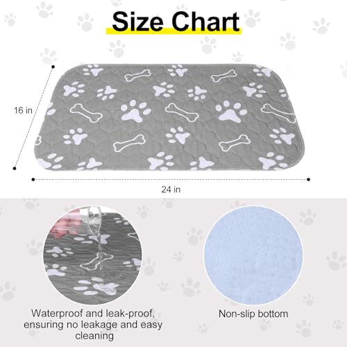 BEAUTYZOO 6 Pack Washable Pee Pads for Dogs, Reusable Puppy Pads for Potty Training, Waterproof Super Absorbent Whelping Pads Mats Non Slip Against Urine for Small Medium Dogs Cats, 16" x 24" - color: Gray, size: 16 X 24 Inch (Pack of 6)