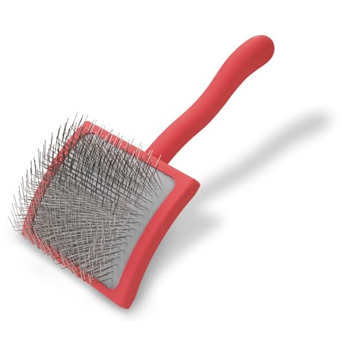 Chris Christensen Big G Dog Slicker Brush for Dogs (Goldendoodles, Labradoodles, Poodles), Groom Like a Professional, Fluff Detangle Style, Saves Time Energy, Coral, Large - color: Coral, size: Large