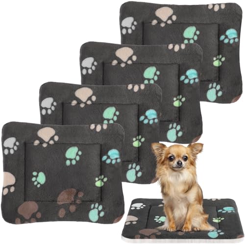 4 Pack Ultra Soft Dog Cat Bed Mat Small Animal Guinea Pig Bed with Cute Print Reversible Fleece Dog Crate Kennel Pad Cozy Washable Thickened Hamster Pet Beds Mat(23 x 18 Inches,Black) - color: Black, size: 23 x 18 Inches