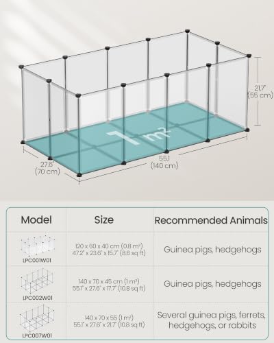 SONGMICS Pet Playpen with Floor, Small Animal Pen, Pet Fence Indoor, DIY Plastic Enclosure for Hamsters, Hedgehogs, 57.1 x 28.3 x 22.4 Inches, White ULPC007W01 - color: White, style: 20 Panels - 57.1"L x 28.3"W x 22.4"H