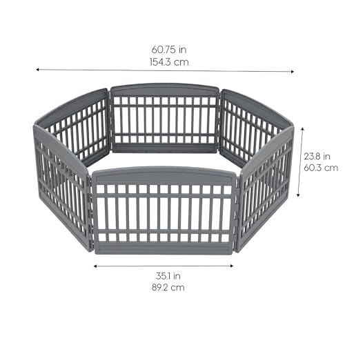 IRIS USA 6-Panel Dog Playpen with Door, Pet Enclosure, Gray | Heavy Duty Plastic, Multiple Pets, Indoor Outdoor, Portable, Foldable Design, Easy Assembly - color: Gray, size: 6 Panel - 24" H