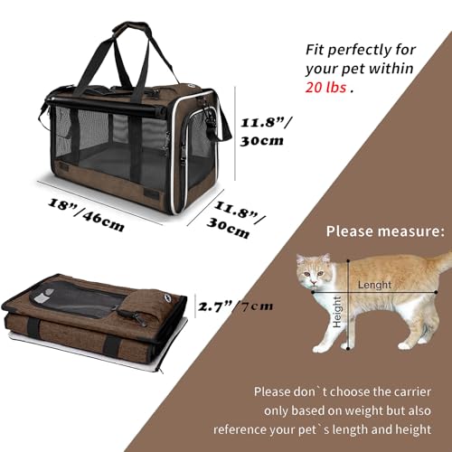 GAPZER Pet Carrier for Large Cat Soft-Sided Animal Traveling Bag up to 20lb | Privacy Protection Big Kitten Car Travel Cloth Carry Bag up to 20 lbs, Small Animal Portable Mesh Kennel Cage for Vet Visits - color: Mocha Brown