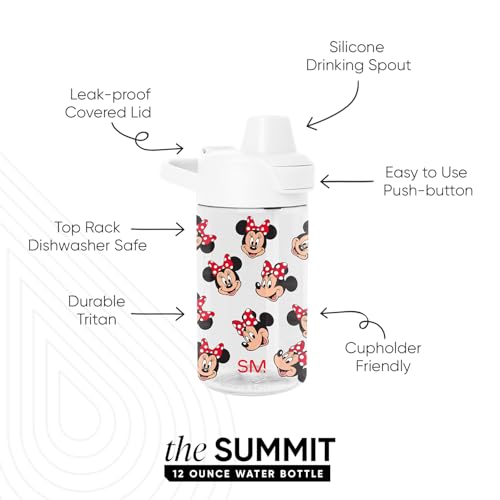 Simple Modern Disney Kids Tritan Plastic Summit Water Bottle | 12 oz BPA-Free Cup with Covered Leak Proof Straw Lid for Girls, Toddlers | Minnie Mouse Fun - color: Disney: Minnie Mouse Fun, style: Covered Lid | 12oz