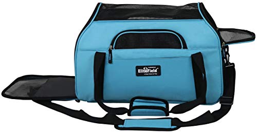 EliteField Soft-Sided Pet Carrier for Cats & Small Dogs (3-Year Warranty) | Airline Approved, Removable Bed & Cover, Built-In Leash, Luggage Sleeve, Seat Belt Loop, Waterproof, Durable, Foldable - color: Sky Blue, size: 17.0"L x 9.0"W x 12.1"H