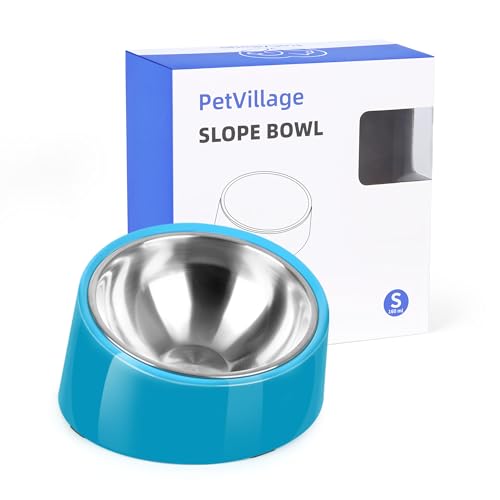 Tilted Dog Bowl Non-Slip & Non-Spill Pet Feeder with Elevated Detachable Melamine Stand, Easy to Get Food Dog Dish, S/100ml Blue - color: Blue, size: Small(100ml)