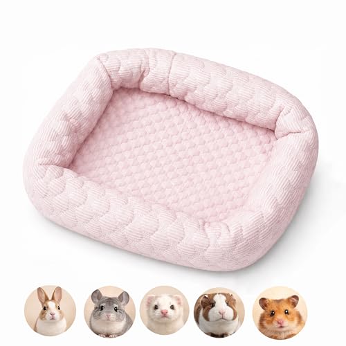 Small Animal Cooling Bed, Ice Silk Summer Pet Bed with Raised Pillow Edges, Non Slip Sleeping Mat for Guinea Pigs, Hamsters, Rabbits and Other Small Pets - color: Pink