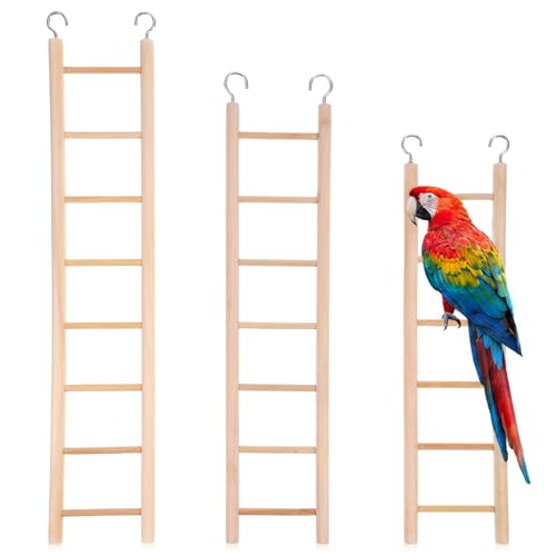 3 Pcs Natural Wooden Bird Cage Ladder Set 6 Step/7 Step/8 Step Bird Ladder Birds Cage Accessories Climbing Toys Wood Perch for Parakeets Cockatoo Lovebirds Small Birds