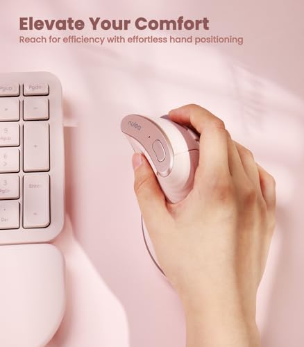 Nulea M510 Vertical Mouse Wireless, Ergonomic Mouse for Comfy Tracking, 3 Adjustable DPI (800-1200-1600), 2.4G Wireless Vertical Mouse with 6 Buttons, Compatible with Windows, Mac OS, Laptop, PC,Pink | 2.4G Rechargeable Mouse,Long Battery Life, Lightweigh