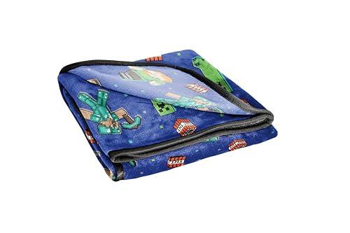 Jay Franco Minecraft Plush Throw Blanket - Measures 50 x 60 Inches - Kids Super Soft Blue Fleece Bedding, Features Creeper - color: Blue - Minecraft