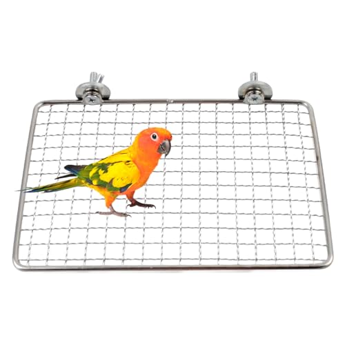 Platform Perch for Parrots,7.87 x 5.90 Inch Bird Flat Perches Stainless Steel Budgie Stand Shelf Rectangle Anti-Chewing Bird Cage Accessories for Small Cockatiel Budgie