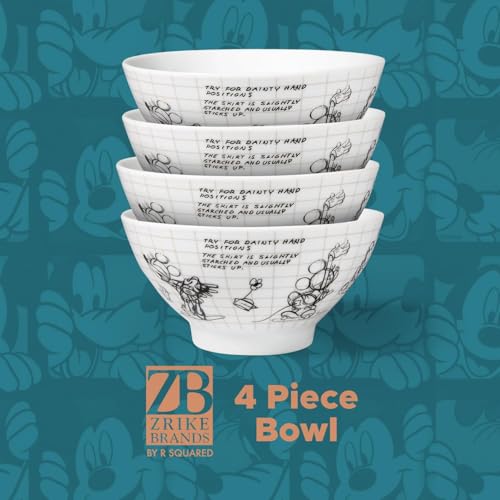 Disney Minnie Mouse Soup Bowls By Zrike Brands - Porcelain Sketchbook Cereal Bowls - Dishwasher & Microwave Safe Cute Serving Bowls - Official Disney Licensee - Dinsey Gift Idea | Set of 4