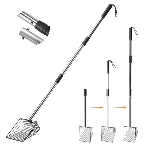 Cat Litter Scoop 43 inch Metal Litter Scooper with Stainless Steel Long Handle, Upgraded Large Kitty Box Scooper Heavy Duty Deep Shovel for Fast Sifting, Dog Waste Scooops for Outside Pet Poop - size: Long Handle-Upgraded