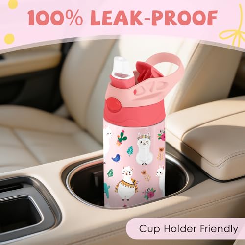 Alpaca 12 oz Water Bottle with Straw – Kids Stainless Steel Vacuum Insulated Cup, Leakproof Pop-Up Spout, Reusable Travel Mug for Boys and Girls Outdoor Sports - color: Alpaca1