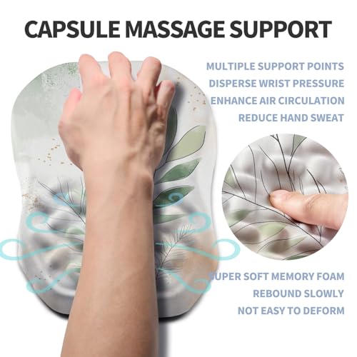 Ergonomic Raised Mouse Pad Wrist Support with Bilateral Slope Memory Foam Mousepad for Wrist Rest and Carpal Tunnel Pain Relief 11.8x7.9〃 Green Leaf - color: Green Leaf