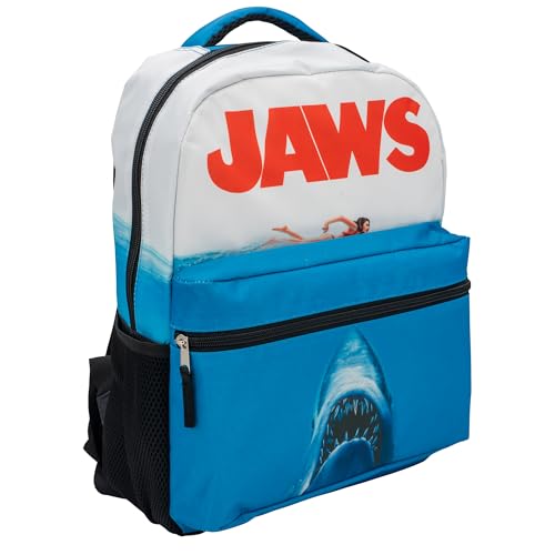 JAWS Movie Poster Backpack, 16 x 12 x 5 Inches, Shark School Bag with Laptop Pocket, 50th Anniversary Edition - color: Jaws