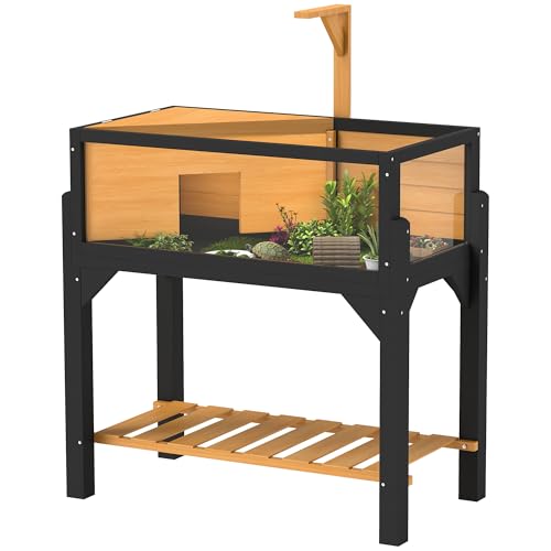PawHut Tortoise Habitat w/Storage Shelf, Clear Windows, Lamp Holder Yellow | Wooden Tortoise Enclosure, Openable Top, Built-in Tray, Reptile Cage for Indoor Outdoor Use - color: Yellow
