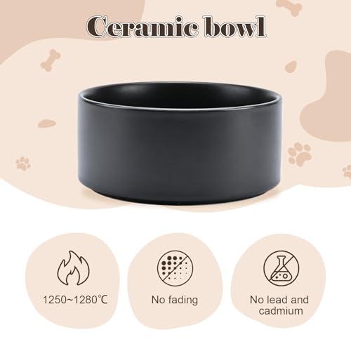 SPUNKYJUNKY Raised Ceramic Dog Bowls Set with Non-Slip Acacia Wood Stand for Medium Sized Dog(42.27 OZ, Black) - color: Black, size: 42.27 Oz
