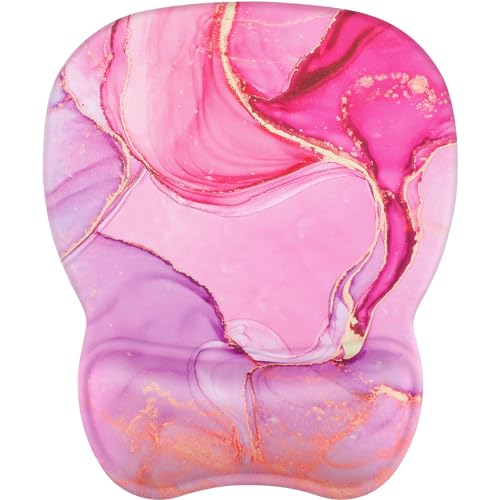 MROCO Ergonomic Mouse Pad with Gel Wrist Rest, 9.4 x 8.1 in, Pink Marble | Ergonomic Shape Design, Multiple Pattern Options, Gel Wrist Comfort, Smooth Lycra Surface, Non-Slip PU Base - color: Pink Marble