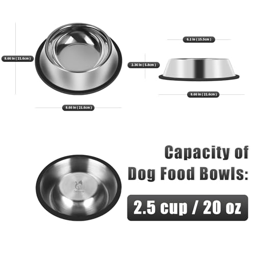 3Pcs Stainless Steel Dog Bowls Set - Non-Slip Food and Water Bowl 20 Oz - Dishwasher-Safe, Rust Resistant Metal Pet Bowls for Small/Medium/Large Sized Pets - color: Classic, size: 20 oz