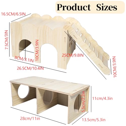 2 PCS Wooden Hamster Hideout Multi-Chamber Tunnel Hamster House Hiding Maze Platform Stuff Exploring Toy Cage Accessories for Gerbil Rat Mice - size: L+L