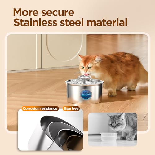 Stainless Steel Cat Water Fountain: 88oz/2.6L Pet Fountain for Drinking | Water Fountain for Cats Inside with Flower Quiet Cat Dispenser Kitty Drinking Fountain Indoor - Gifts for Pets, Small Animals