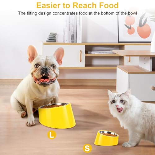Tilted Dog Bowl Non-Slip & Non-Spill Pet Feeder with Elevated Detachable Melamine Stand, Easy to Get Food Dog Dish, S/100ml Yellow - color: Yellow, size: Small(100ml)