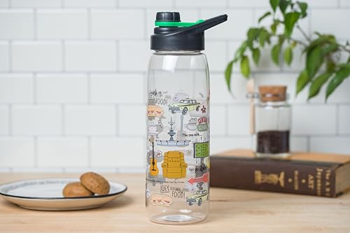 Silver Buffalo FRIENDS Central Perk Doodles Quotes, Water Bottle, 28oz | TV Show, Iconic Frame and Chick and Duck, Yellow, Joey Doesn't Share Food, How You Doin, Includes Screw Top Lid, Picture - color: Friends Iconic Doodles, size: 28 Ounces