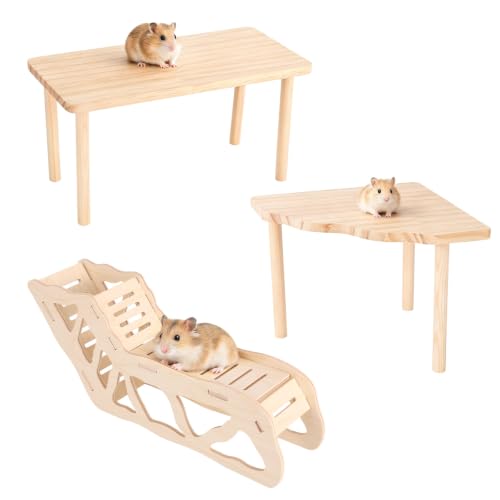 3pcs Hamster Play Wooden Platform, Hamster Game Wooden Platform Cage Accessories for Dwarf Syrian Hamsters Gerbils Mice and Other Small Pets