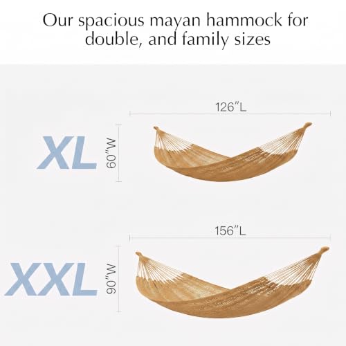 Family Handwoven Rope Mayan Hammock, 600 lbs Capacity, Extra Large | 2 Person, Portable Carrying Bag, Easy-Used Tree Straps, Carabiners, Soft Fabric, Patio (Tan, XX-Large) - color: Tan, size: XX-Large