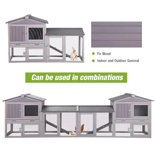 GUTINNEEN Rabbit Hutch Outdoor No Leak Plastic Tray Bunny Cage Indoor with Large Run Space Extensible Chicken Coop - color: Grey