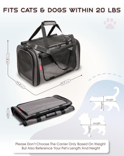 Cat Carrier for Cats up to 20lbs, Soft-Sided Privacy Protection | Top Load Transport Medium to Big Kitten Small Puppy Dog Crate, Mesh Carry Bag with Unique Side Bag, Air Car Travel, Grey - color: Grey