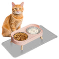 Elevated Cat Bowl with Food Mat, Raised Cat Food and Water Bowl Set for Indoor Cats, Splash Proof with 2 Stainless Steel Pet Food Bowls for Cats and Puppies,Whisker Fatigue and Dishwasher Safe (Pink) - color: Cat Bowls with mat - pink