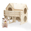 Wooden Hamster House with Balcony, Small Animal Habitat Double-Decker Forest-Style Hut Chew Toys for Dwarf Hamsters, Gerbils, Small Pets (Hole Diameter 6 CM) - size: Hole Diameter 6 CM