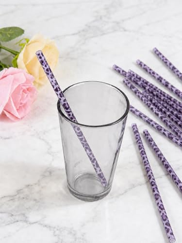 10 Pcs Reusable Leopard Straws Hard Plastic Drinking Straw with Cleaning Brush Leopard Print Animal Drinking Straw Statement Cheetah Animal Straws Birthday Party Favors(Purple) - color: Purple