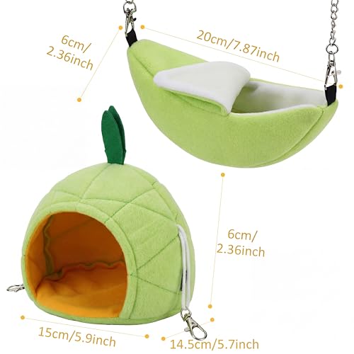 Jetec 2 Pcs Hamster Hammock Soft Bed Small Pet Animals Hamster Hanging House Cage Nest for Guinea Pig Rat Chinchilla Sleep and Play, Banana and Pineapple (Green) - color: Green