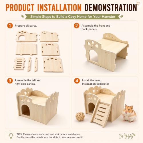 Hamster Cage Accessories Set with Silent Exercise Running Wheels and Natural Chew Toys, Wooden Hamster Toys and Habitat Decor for Syrian Hamsters, Gerbils, and Mice