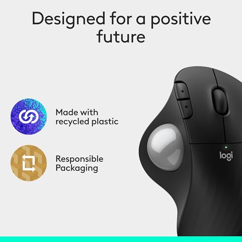 Logitech Ergo M575S Wireless Bluetooth Trackball Mouse - Black Silver Ball | Easy thumb control, precise and smooth tracking, Bluetooth and includes Logi Bolt USB receiver, PC Mac compatible - color: Black + Silver Ball