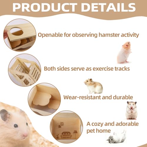 2Pcs Hamster House and Tunnel, Wooden Exploring Tunnel with Ladder, Small Animal Playground Exploring Toys for Syrian Dwarf Hamsters Gerbils Guinea Pig(Style1) - color: Style1