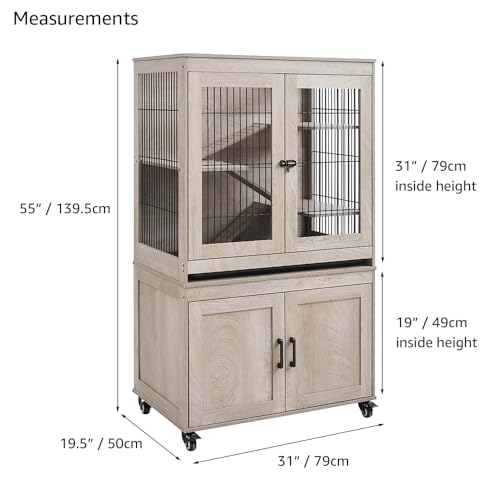 unipaws Ferret Cage with Storage and Ramp, Large Vertical Hamster Cage | Iguana, Rabbits, Chinchillas, Pet Rats, Guinea Pigs - Multi-Level Small Animal Cage with Platforms, and Wheels - size: 55“H