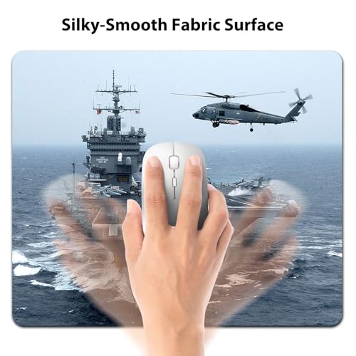 Aircraft Carrier US Navy Mouse Pad, Helicopter Military Warship Desk Mat | Blue Ocean Patriotic Design for Veteran, 9.5"x 7.9", Cute Smooth & Anti-Slip Mousepad - color: Water Blue