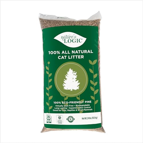 NATURE'S LOGIC Pine Pellet Cat Litter - 100% Natural - Unscented, 24 lb | 100% Natural Pine, Dust-free, Biodegradable, Safe for cats, kittens, reptiles & small pets, Highly absorbent, 24 lb bag - size: 24 lb