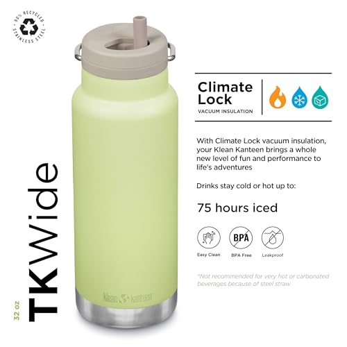 Klean Kanteen 32oz TKWide Insulated Water Bottle with Twist Cap - Shadow Lime - color: Shadow Lime