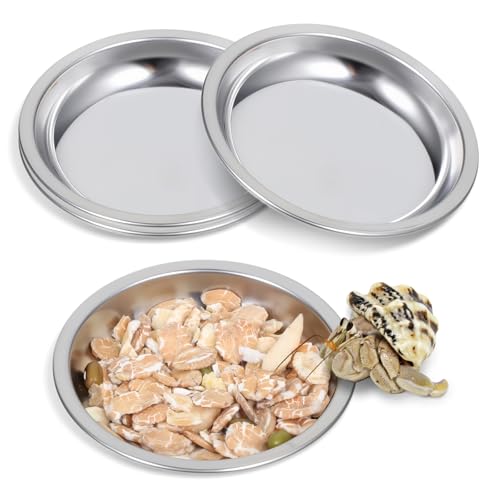 4 Pack Hermit Crab Food and Water Bowl, Small Stainless Steel Reptile Feeding Dish Bowl Mini Feeding Dishes for Hermit Crab Lizard Gecko Bearded Dragon Chameleon (2" W x 2" D x 0.4" H)