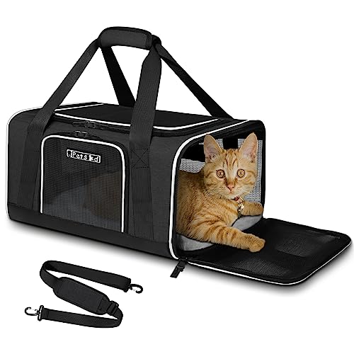 Small Pet Carrier 17" L x 11" W x 9.5" H Airline Approved, Black | for Alaska Airlines, Lockable Safety Zippers and Anti-Scratch Mesh, Pets Under 10 lbs - color: Black, size: 17.0"L x 11.0"W x 9.5"H